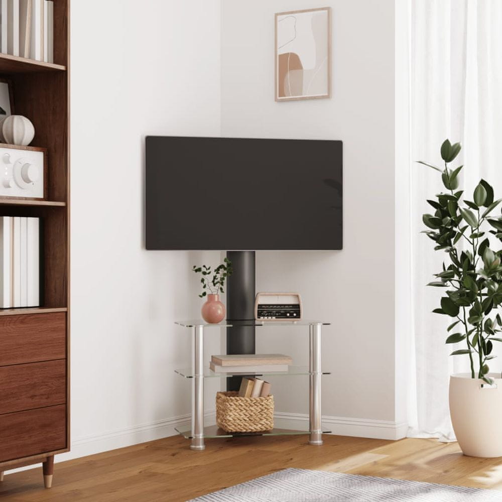 Vidaxl Rohový TV stojan 3-vrstvový pre 32-70 palcov čierno-strieborný